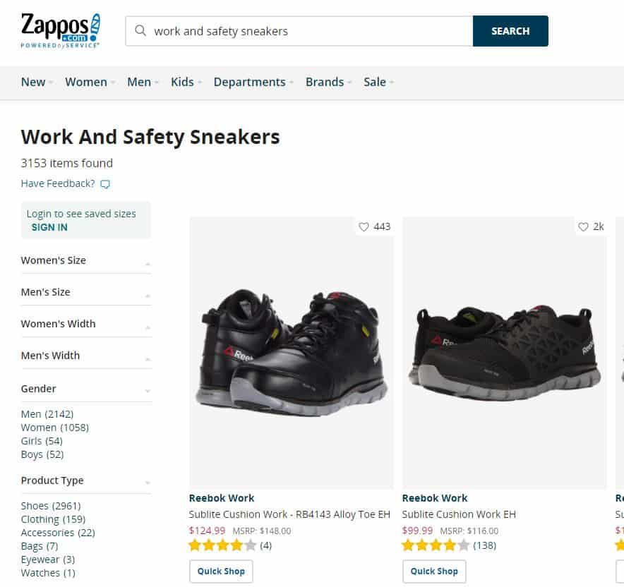example from Zappos website - best practices for ecommerce