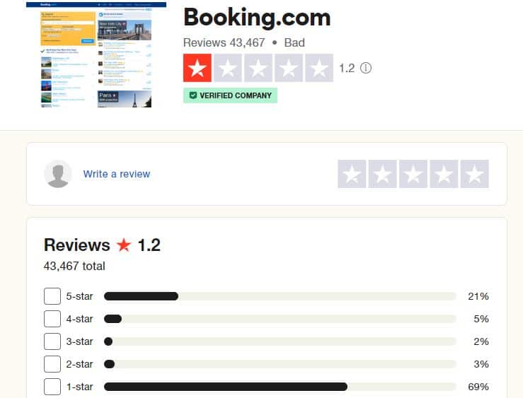 Booking.com review - trustPilot