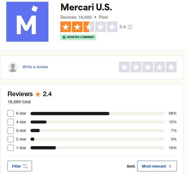Mercari review - trustpilot