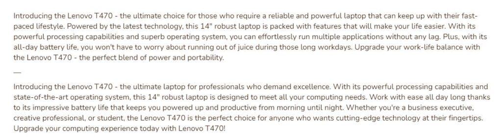 Rytr Product Description - Lenovo T470