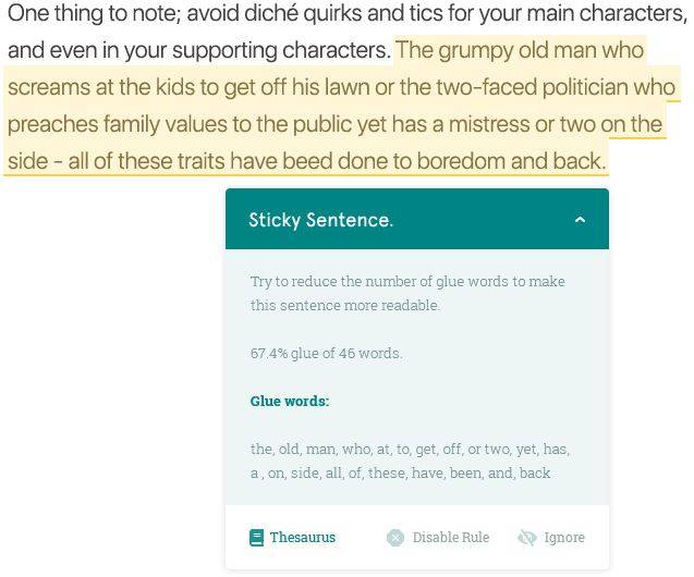 Sticky Sentence Report - prowriting aid review