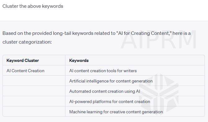 keyword clusters - using chatgpt to write