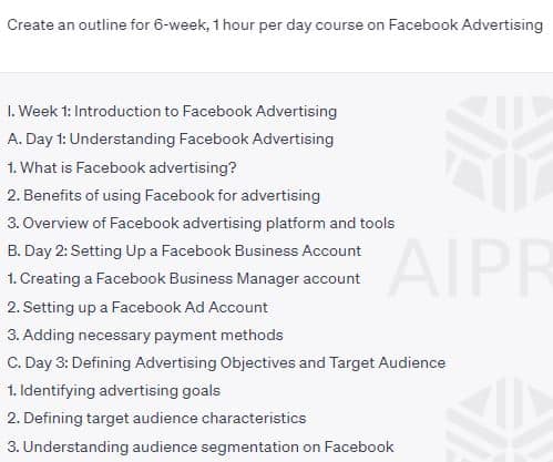 ChatGPT - faceboook advertising course outline